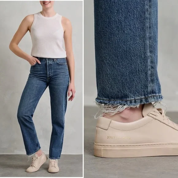 Agolde 90s Pinch Waist Straight Jeans High Rise Med Indigo Blue Button Fly 28 - Picture 4 of 16